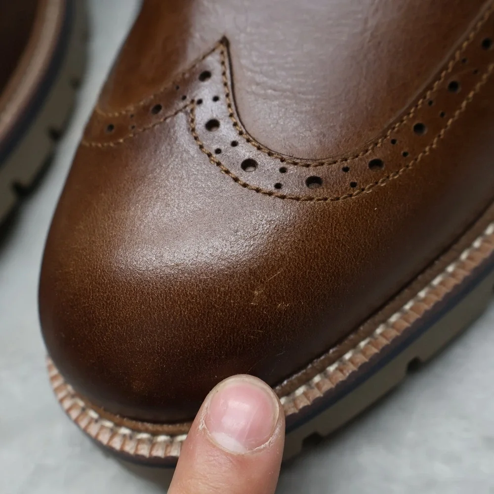 Aldo Men 9 Toney Boot Brown Wingtip Leather Classic Brogue Side Zip Lace-Up NWD